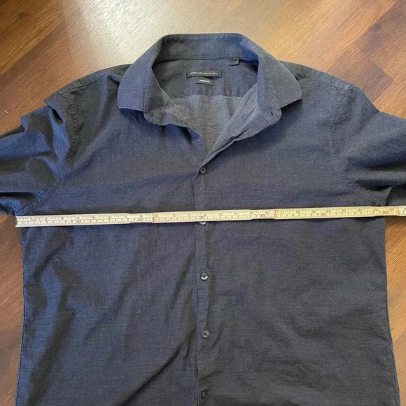 John Varvatos Modern Fit Long Sleeve Button Up Navy Blue Sz 17.5 R - Picture 5 of 7